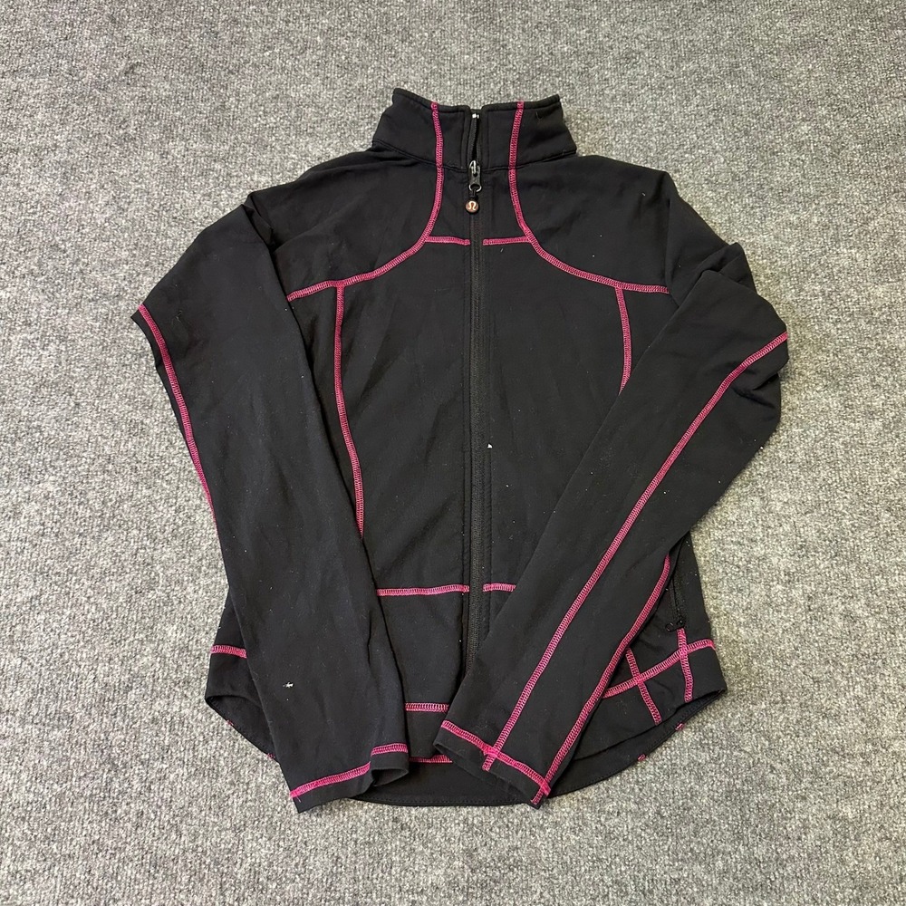 Lululemon Jacket Womens Size 6 Black Pink Contrast Stitch Full Zip Slim Fit Yoga